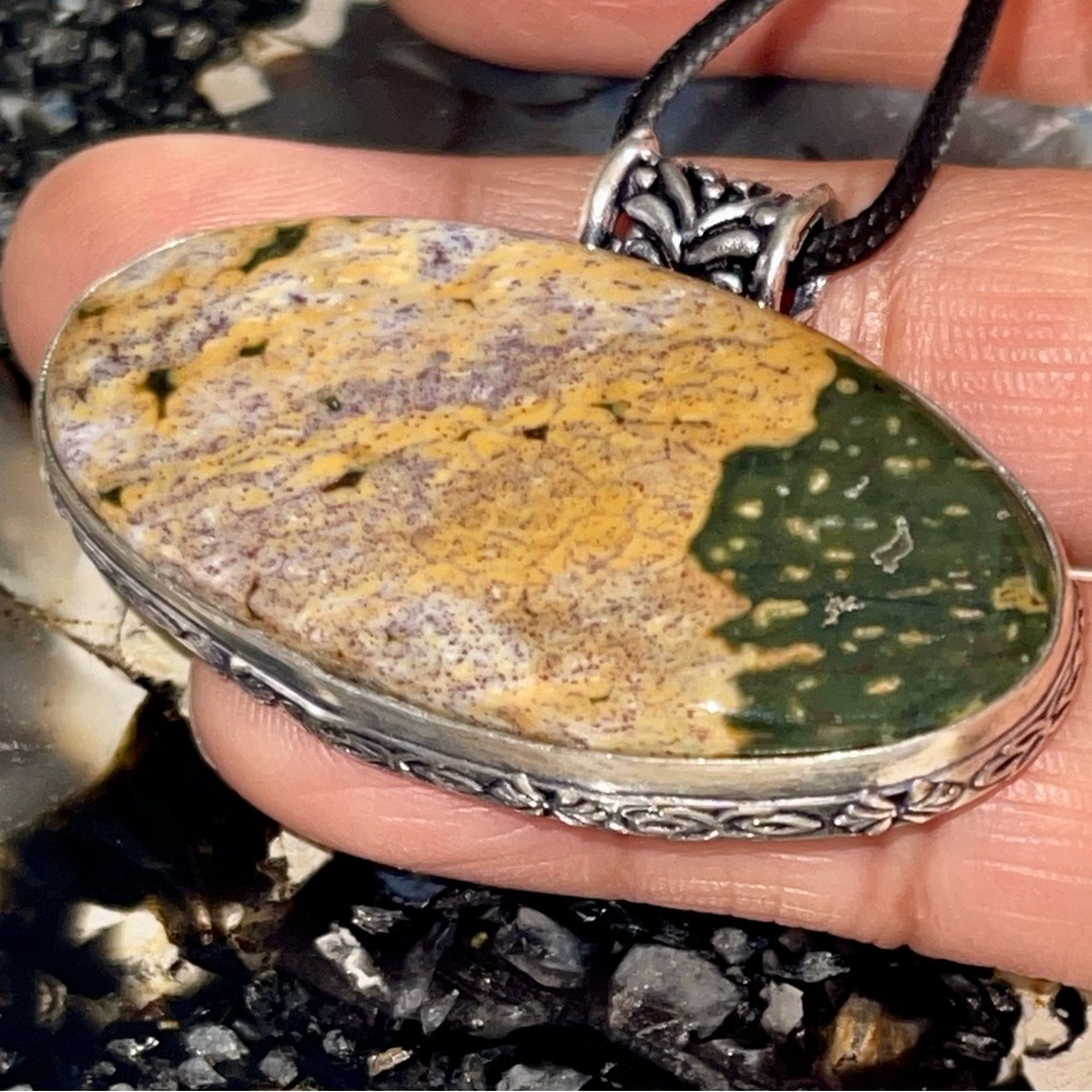 Beautiful Orb Ocean Jasper Pendant 1 1/4”x 2”